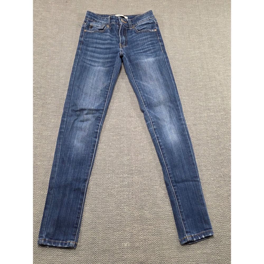 KanCan Los Angeles Womens Skinny Jeans Blue Distressed Button Fly Size 0